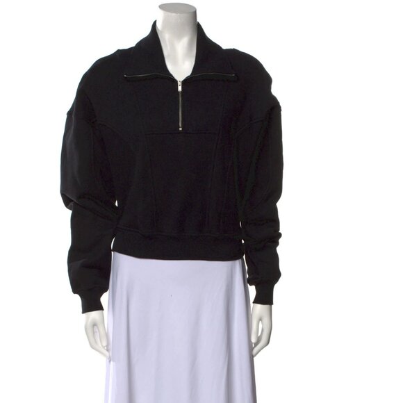 Saint Laurent Black Long Sleeve 1/2 Zip Pullover Sweatshirt Logo Women's S